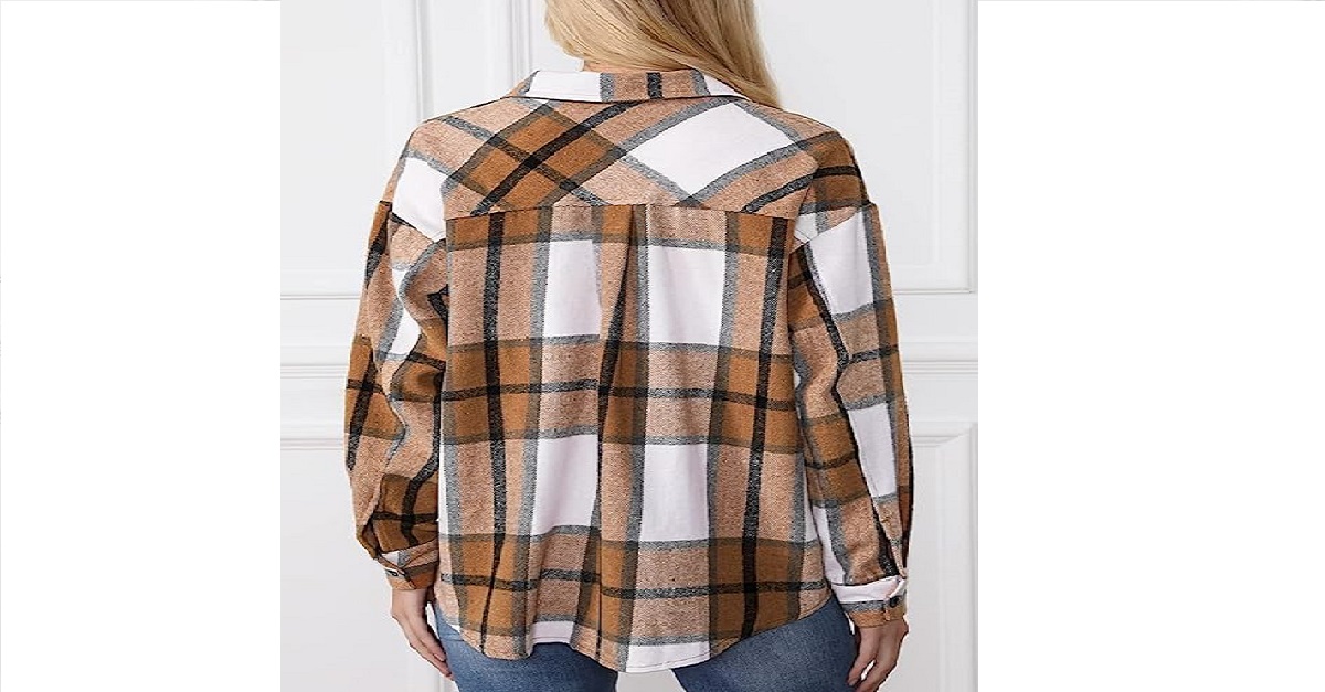 Automet Womens Casual Plaid Shacket Wool Blend Button Down Long Sleeve Shirt fall Jacket Shackets