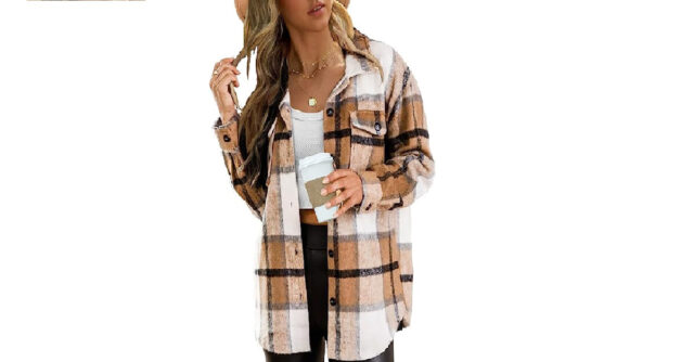 AUTOMET Womens Casual Plaid Shacket Button Down Long Sleeve Shirt
